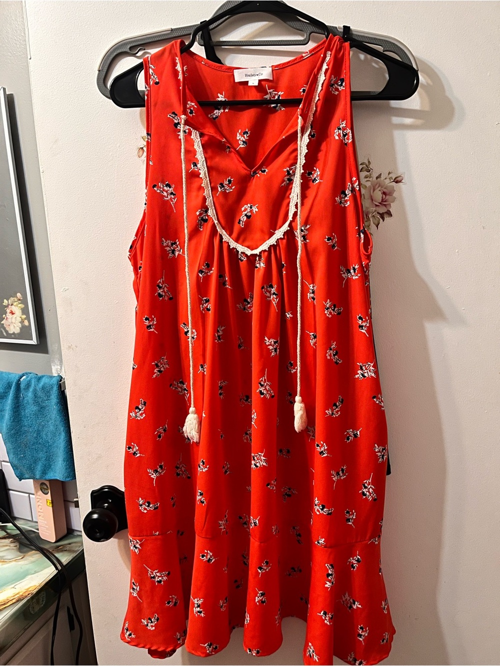 Red Floral Tassel-Accent Mini Dress